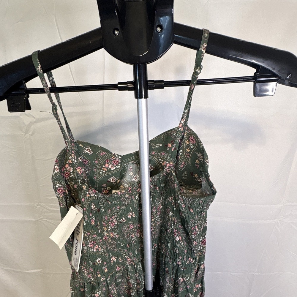 Lily Rose Green Floral Wide-Leg dress Adjustable Straps Elastic Waist S - Picture 3 of 6